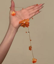 Beach Orange Alloy Floral Tassel Pendant Necklace