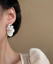 Beach White Copper Pearl Shell Tassel Drop Earrings