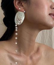 Beach White Copper Shell Pearl Tassel Drop Earring