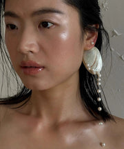 Beach White Copper Shell Pearl Tassel Drop Earring