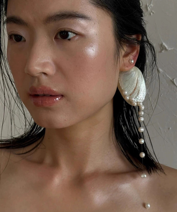 Beach White Copper Shell Pearl Tassel Drop Earring