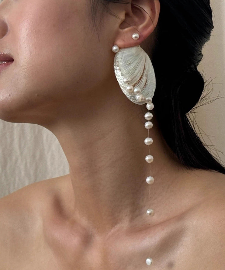 Beach White Copper Shell Pearl Tassel Drop Earring