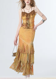 Beach Yellow Patchwork Maxi Spaghetti Strap Dresses Sleeveless