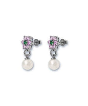 Beautifu Pink Alloy Zircon Pearl Cherry Blossom Drop Earrings