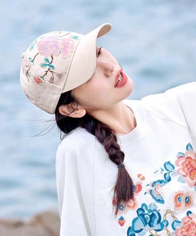 Beautiful Beige Embroideried Baseball Cap Hat