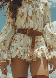 Beautiful Beige Print Patchwork Cotton Mini Dress Spring