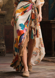Beautiful Beige Tasseled Side Open Chiffon Holiday Dress Summer