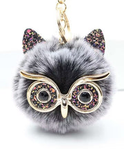 Beautiful Black Alloy Sequins Owl Fuffy Keychains