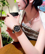 Beautiful Black Leather Alloy Reinforced Glass Waterproof Watches