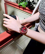 Beautiful Black Leather Alloy Reinforced Glass Waterproof Watches