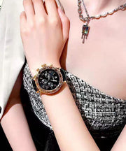 Beautiful Black Leather Alloy Reinforced Glass Waterproof Watches
