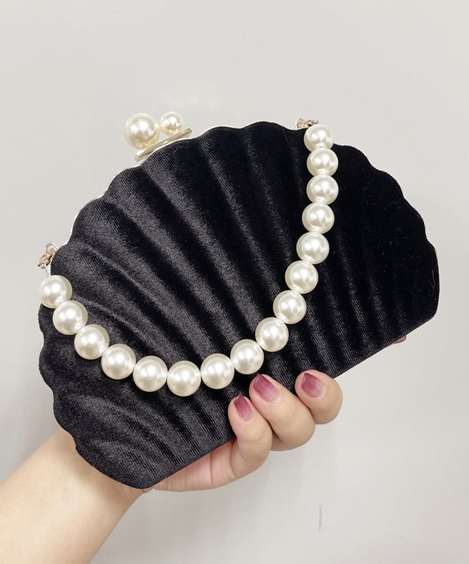 Beautiful Black Velour Pearl Evening Bag