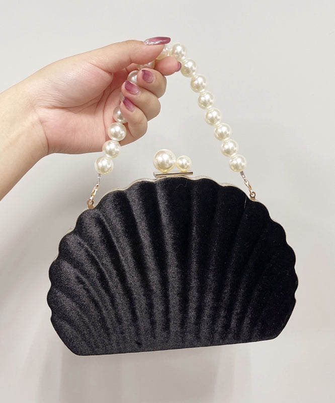 Beautiful Black Velour Pearl Evening Bag