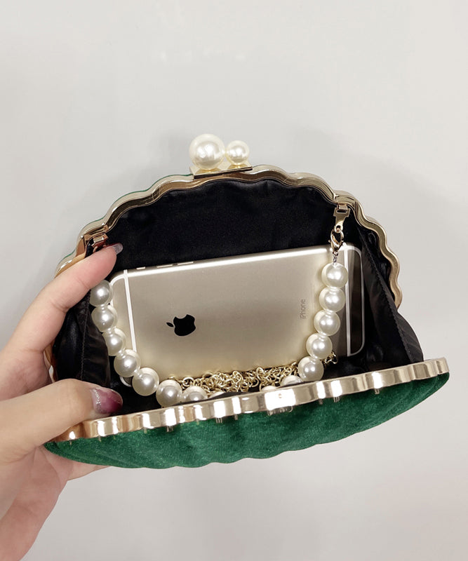 Beautiful Black Velour Pearl Evening Bag