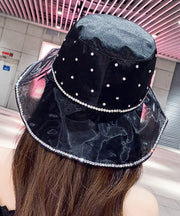 Beautiful Black Zircon Satin Floppy Sun Hat