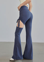 Beautiful Blue High Waist Drawstring Hollow Out Yoga Pants