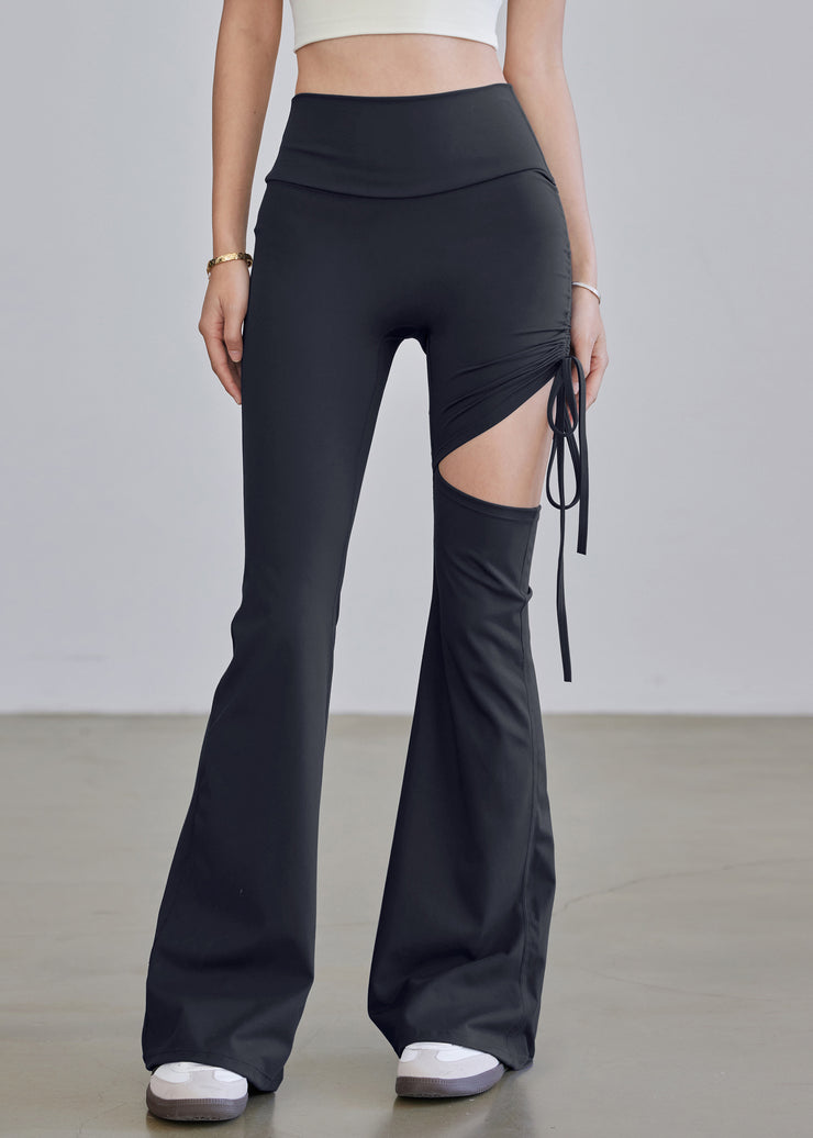 Beautiful Blue High Waist Drawstring Hollow Out Yoga Pants