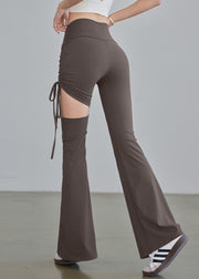 Beautiful Blue High Waist Drawstring Hollow Out Yoga Pants