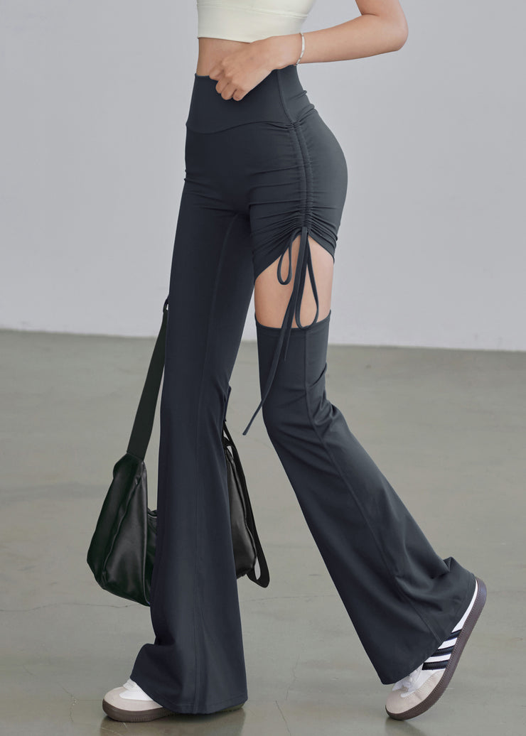 Beautiful Blue High Waist Drawstring Hollow Out Yoga Pants