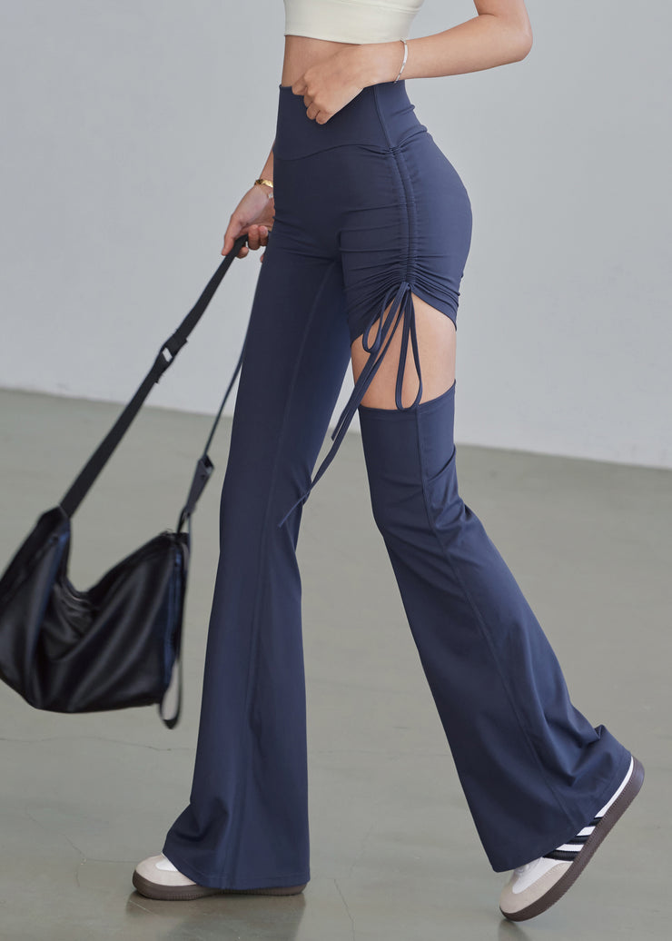 Beautiful Blue High Waist Drawstring Hollow Out Yoga Pants