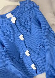 Beautiful Blue O-Neck Button Cotton Knit Cardigan Spring