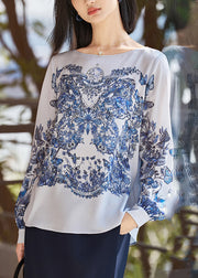 Beautiful Blue O-Neck Print Solid Shirt Fall