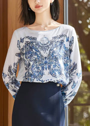 Beautiful Blue O-Neck Print Solid Shirt Fall