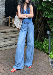 Beautiful Blue Pockets High Waist Denim Pants Fall