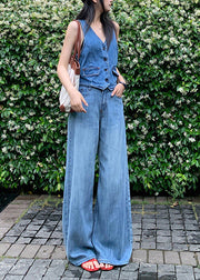 Beautiful Blue Pockets High Waist Denim Pants Fall
