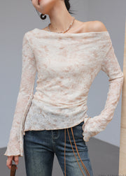 Beautiful Brown Asymmetrical Jacquard Cotton Top Flare Sleeve