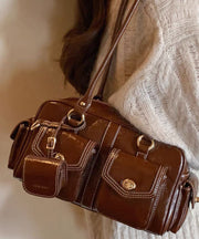 Beautiful Brown Pockets Faux Leather Tote Handbag