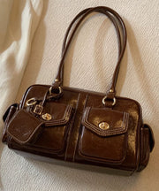 Beautiful Brown Pockets Faux Leather Tote Handbag