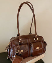 Beautiful Brown Pockets Faux Leather Tote Handbag