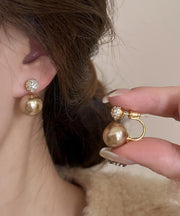 Beautiful Champagne Copper Overgild Pearl Stud Earrings