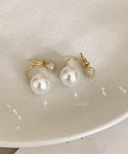 Beautiful Champagne Copper Overgild Pearl Stud Earrings