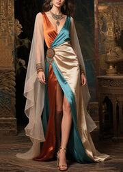 Beautiful Colorblock Asymmetrical Patchwork Silk Party Dress Summer