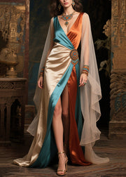 Beautiful Colorblock Asymmetrical Patchwork Silk Party Dress Summer