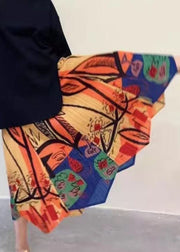 Beautiful Colorblock Asymmetrical Print Elastic Waist Cotton Skirt