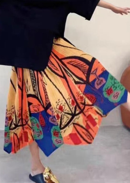 Beautiful Colorblock Asymmetrical Print Elastic Waist Cotton Skirt