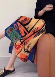 Beautiful Colorblock Asymmetrical Print Elastic Waist Cotton Skirt