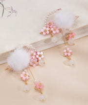 Beautiful Colorblock Copper Pearl Floral Mink Hair Tassel Girls Hairpin