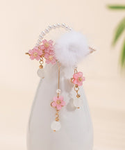 Beautiful Colorblock Copper Pearl Floral Mink Hair Tassel Girls Hairpin