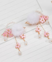 Beautiful Colorblock Copper Pearl Floral Mink Hair Tassel Girls Hairpin