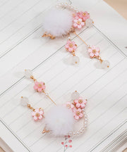 Beautiful Colorblock Copper Pearl Floral Mink Hair Tassel Girls Hairpin