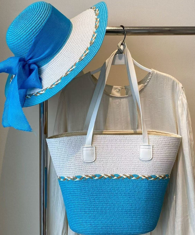Beautiful Colorblock Patchwork Solid Durable Straw Woven Shoulder Bags