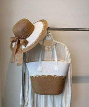 Beautiful Colorblock Patchwork Solid Durable Straw Woven Shoulder Bags