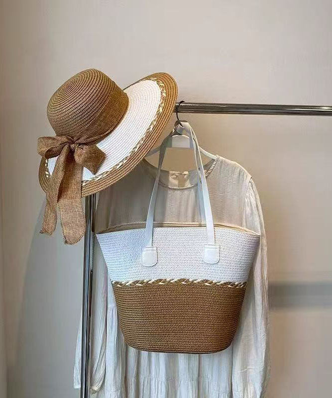 Beautiful Colorblock Patchwork Solid Durable Straw Woven Shoulder Bags