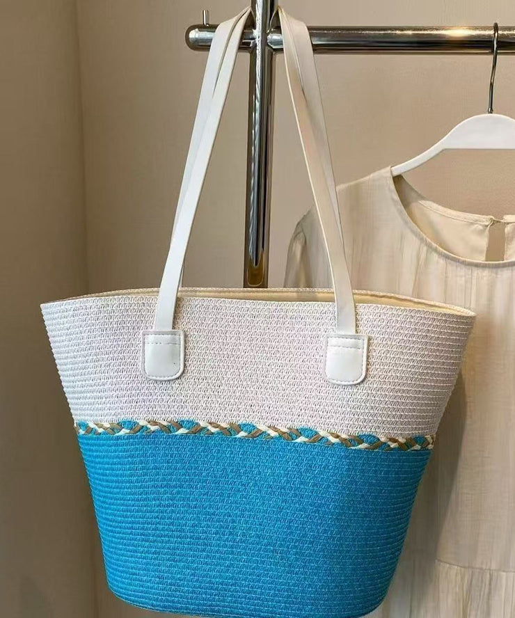 Beautiful Colorblock Patchwork Solid Durable Straw Woven Shoulder Bags