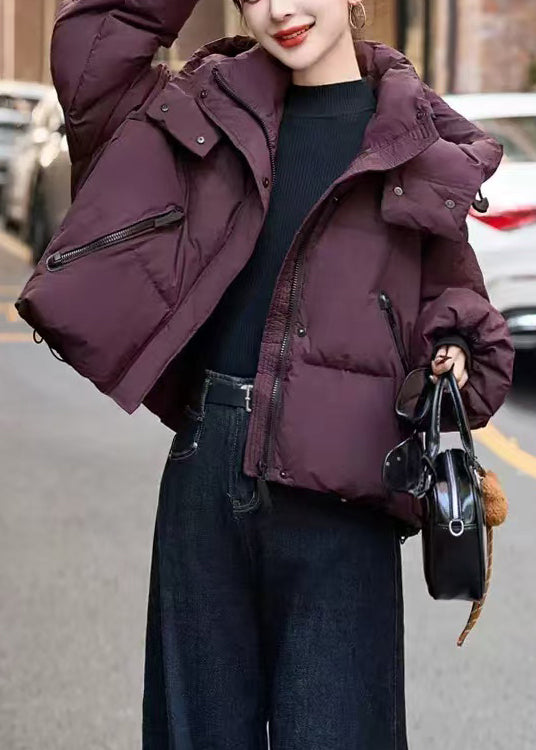 Beautiful Dull Purple Hooded Oversized Down Coat Winter