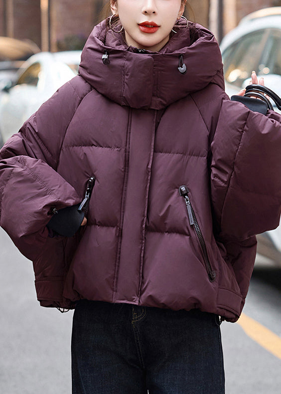 Beautiful Dull Purple Hooded Oversized Down Coat Winter